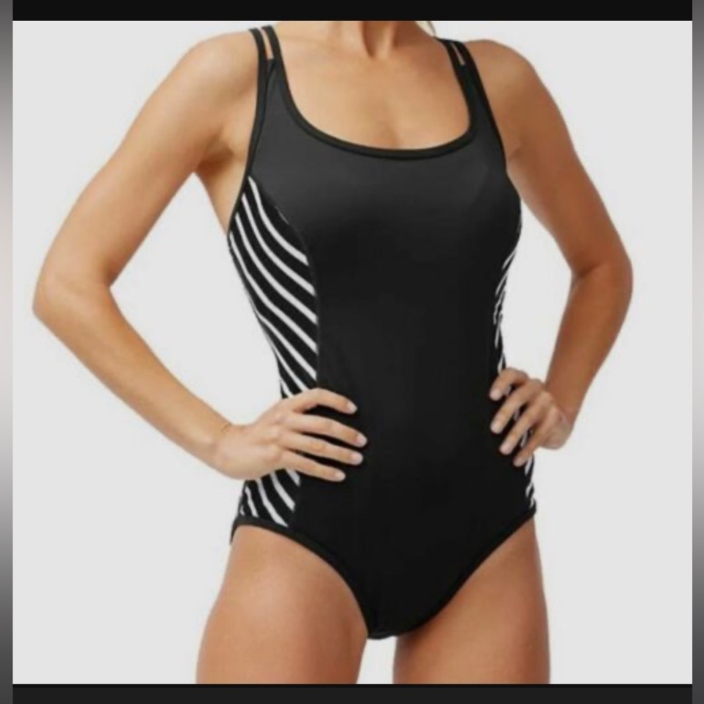 Tommy Bahama Women's Black Active Plunge Tank One-Piece Swimsuit size 12